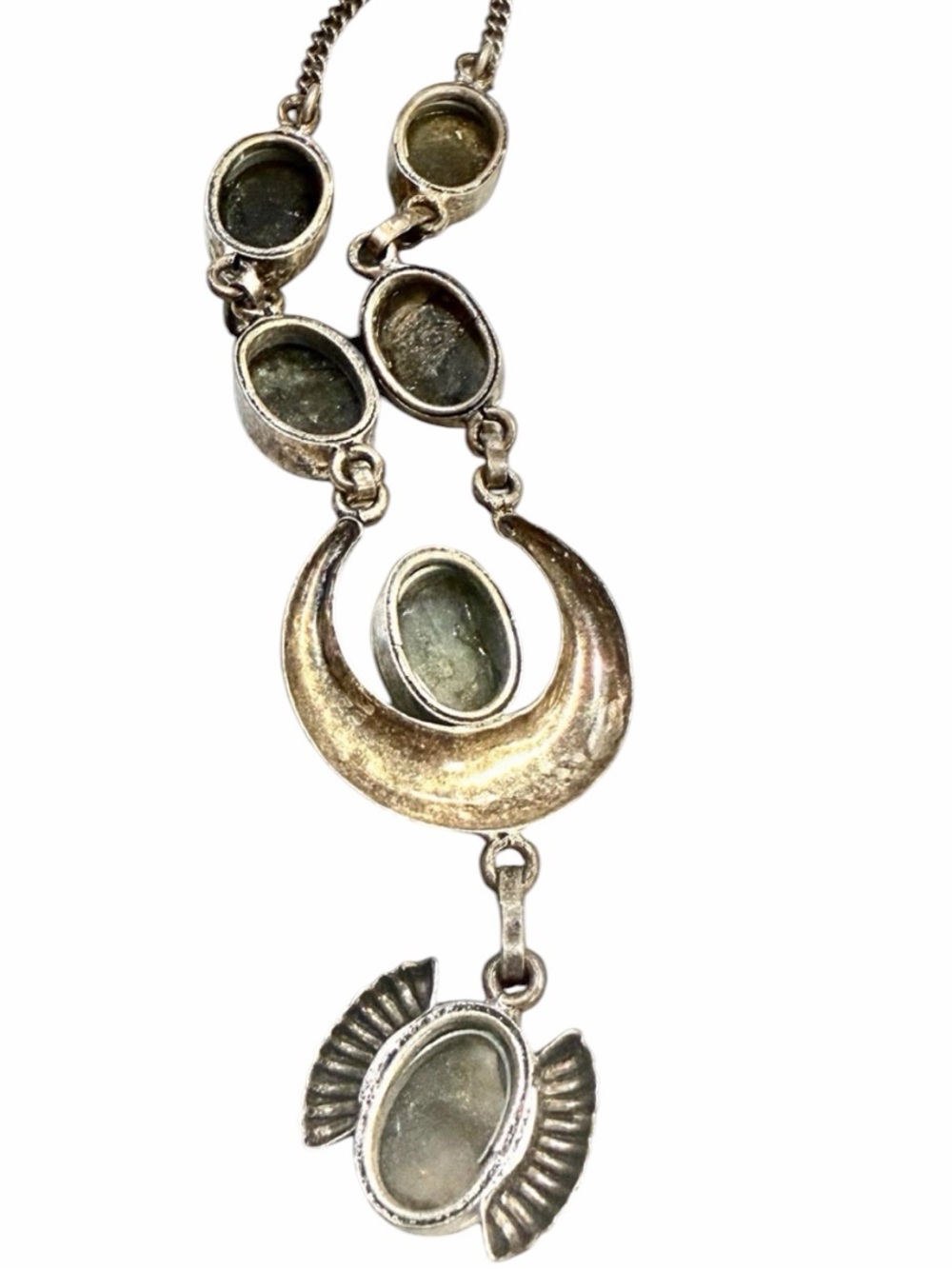 Vintage Taxco Mexico Sterling Silver Natural Labradorite Bohemian Statement Neck - Picture 9 of 16
